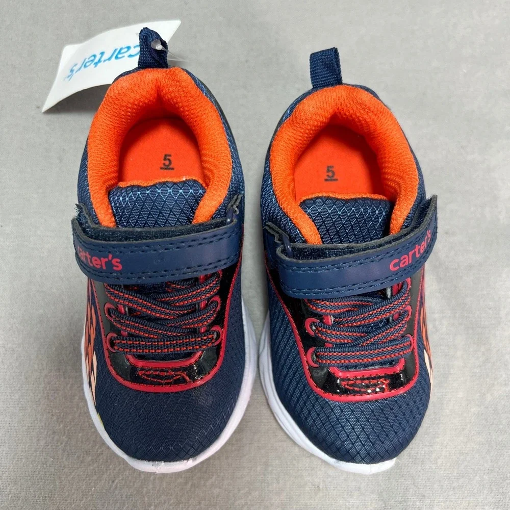 Carter's Atlas Sneakers Light Up Navy Orange Athletic Sporty Colorful Toddler 5M